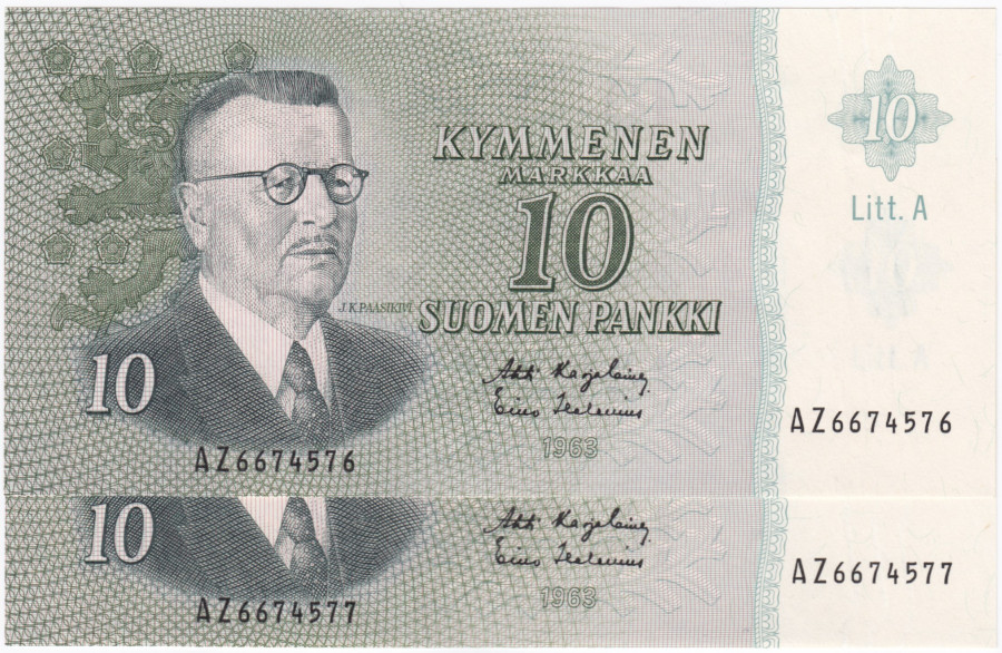 10 Markkaa 1963 Litt.A AZ667457X